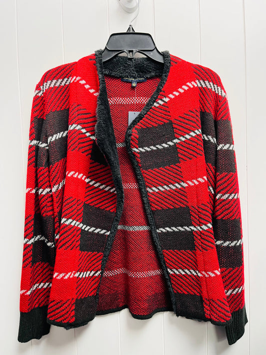 Sweater Cardigan By Adrienne Vittadini In Black & Red, Size: S