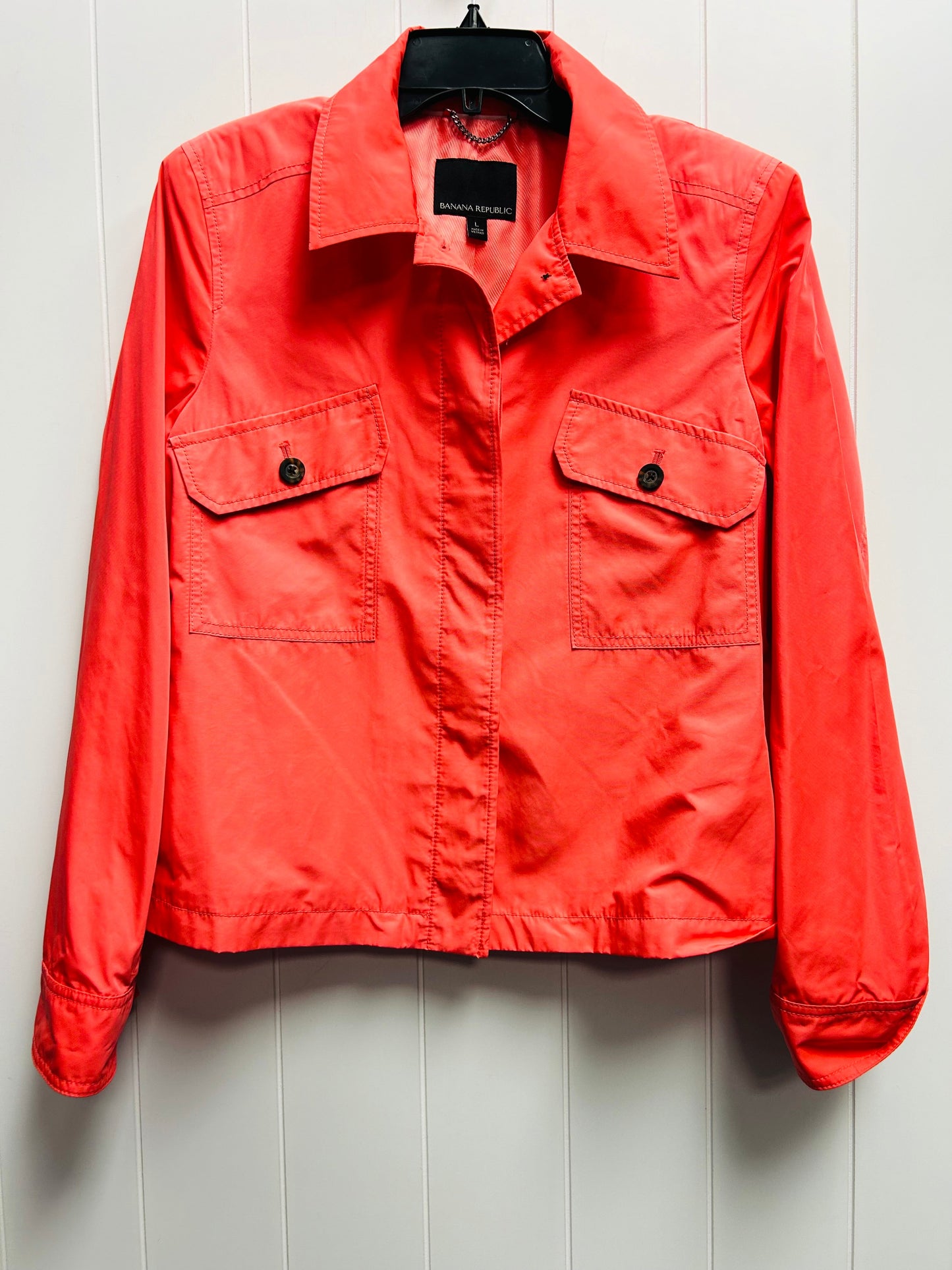 Jacket Windbreaker By Banana Republic In Coral, Size: L