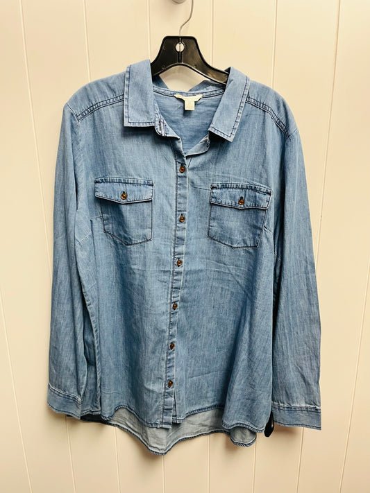 Top Long Sleeve By Cato In Blue Denim, Size: Xl