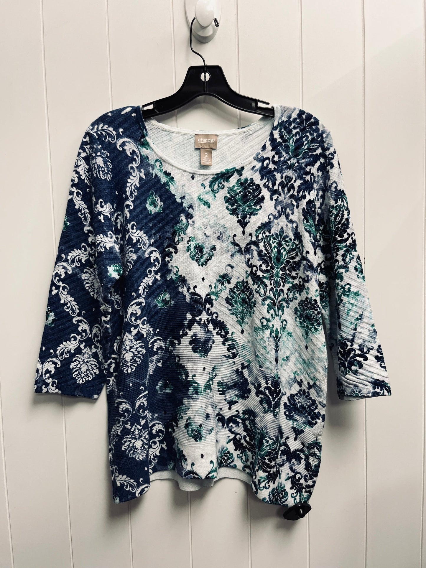 Sweater By Chicos In Blue & White, Size: L