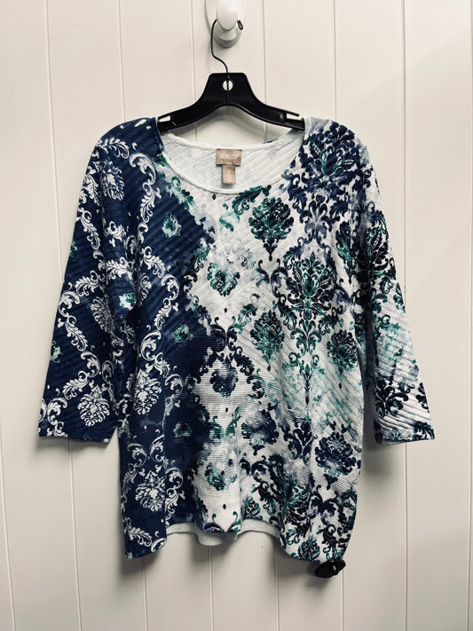 Sweater By Chicos In Blue & White, Size: L