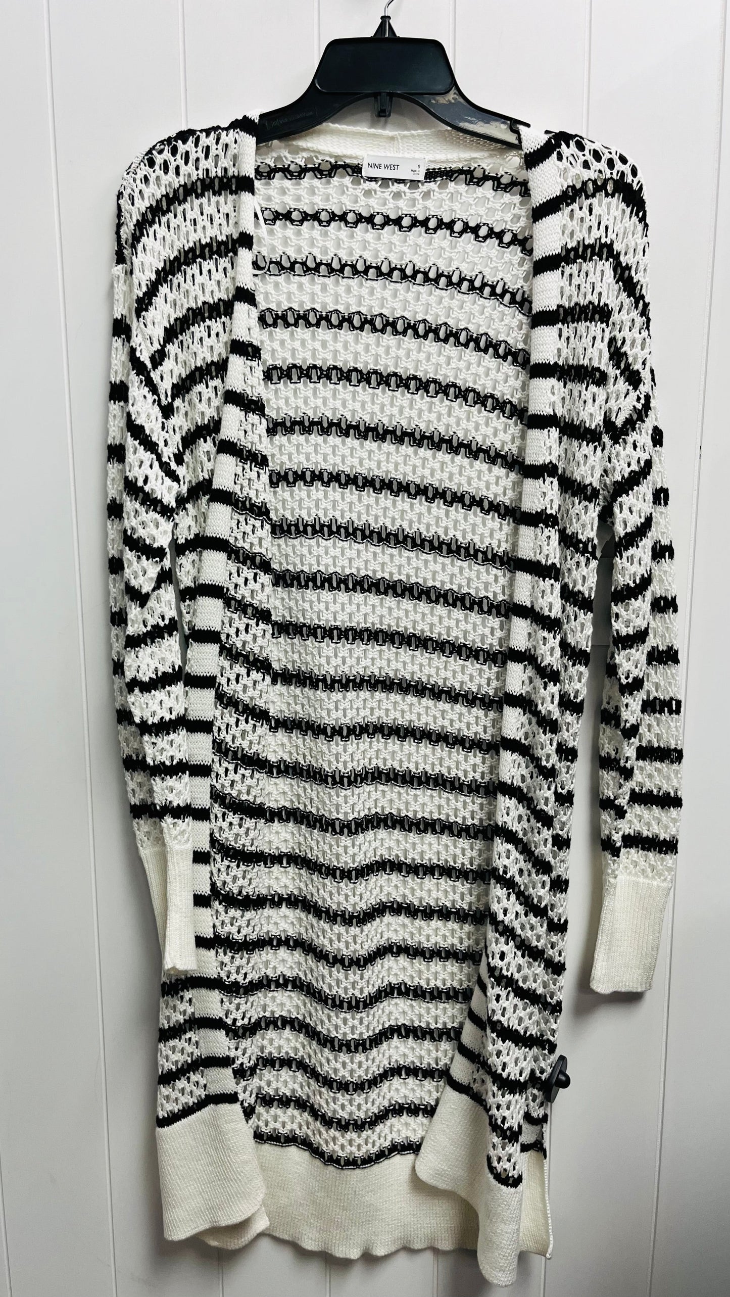 Sweater Cardigan By Nine West Apparel In Black & White, Size: S