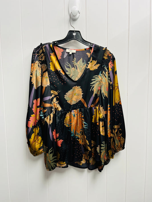 Blouse Long Sleeve By Entro In Black & Orange, Size: S