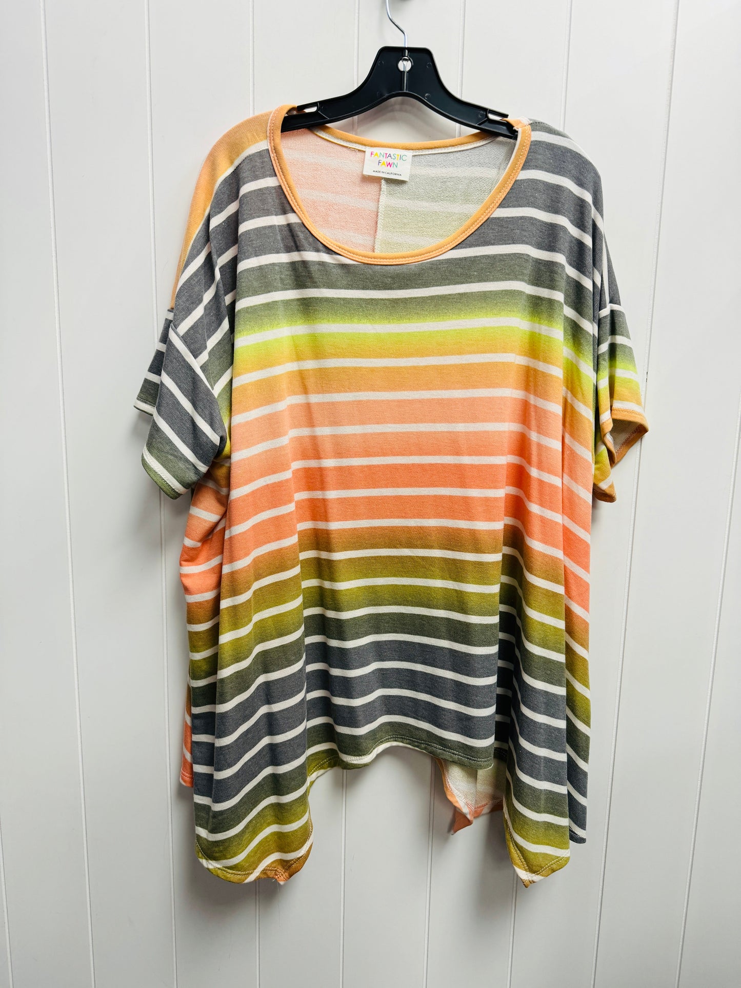 Top Short Sleeve By Fantastic Fawn In Grey & Orange, Size: 2x