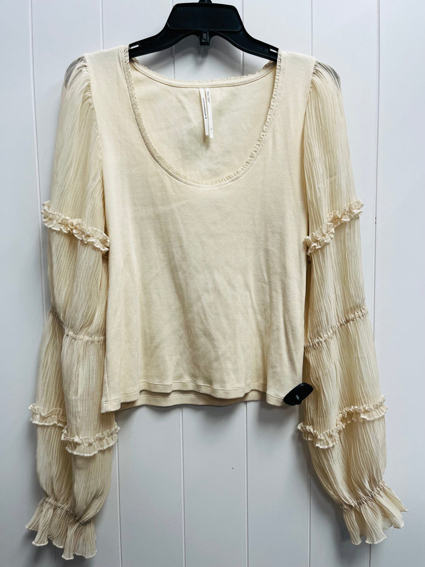 Top Long Sleeve By Anthropologie In Tan, Size: L