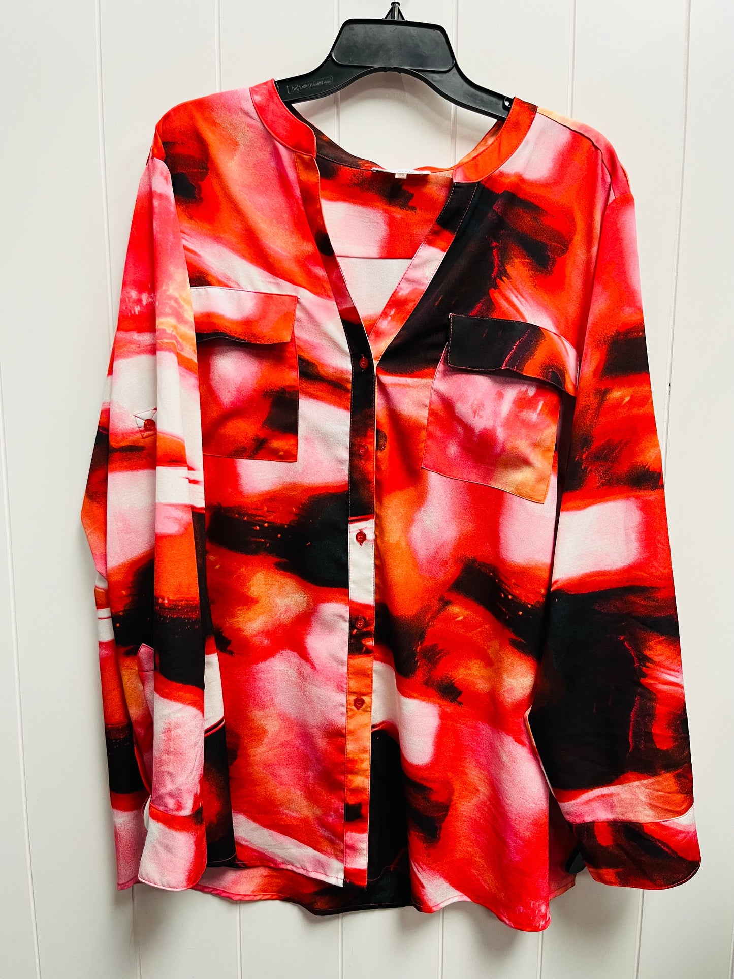 Top Long Sleeve By Calvin Klein In Black & Red, Size: 2x