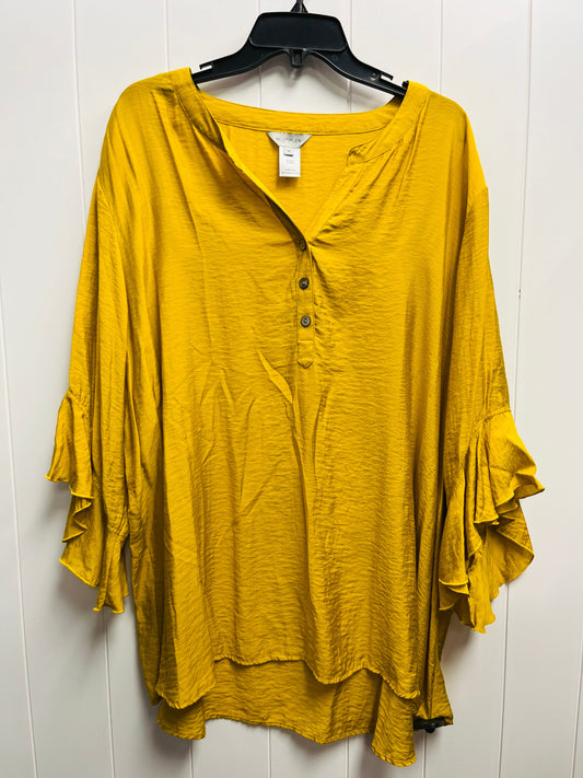 Blouse Short Sleeve By Multiples In Yellow, Size: 3x