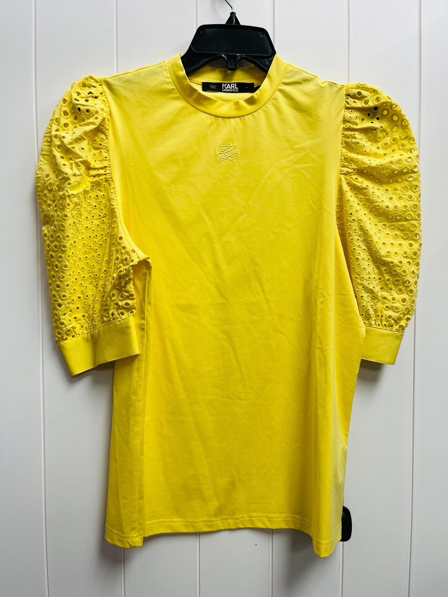 Top Short Sleeve Designer By Karl Lagerfeld In Yellow, Size: M