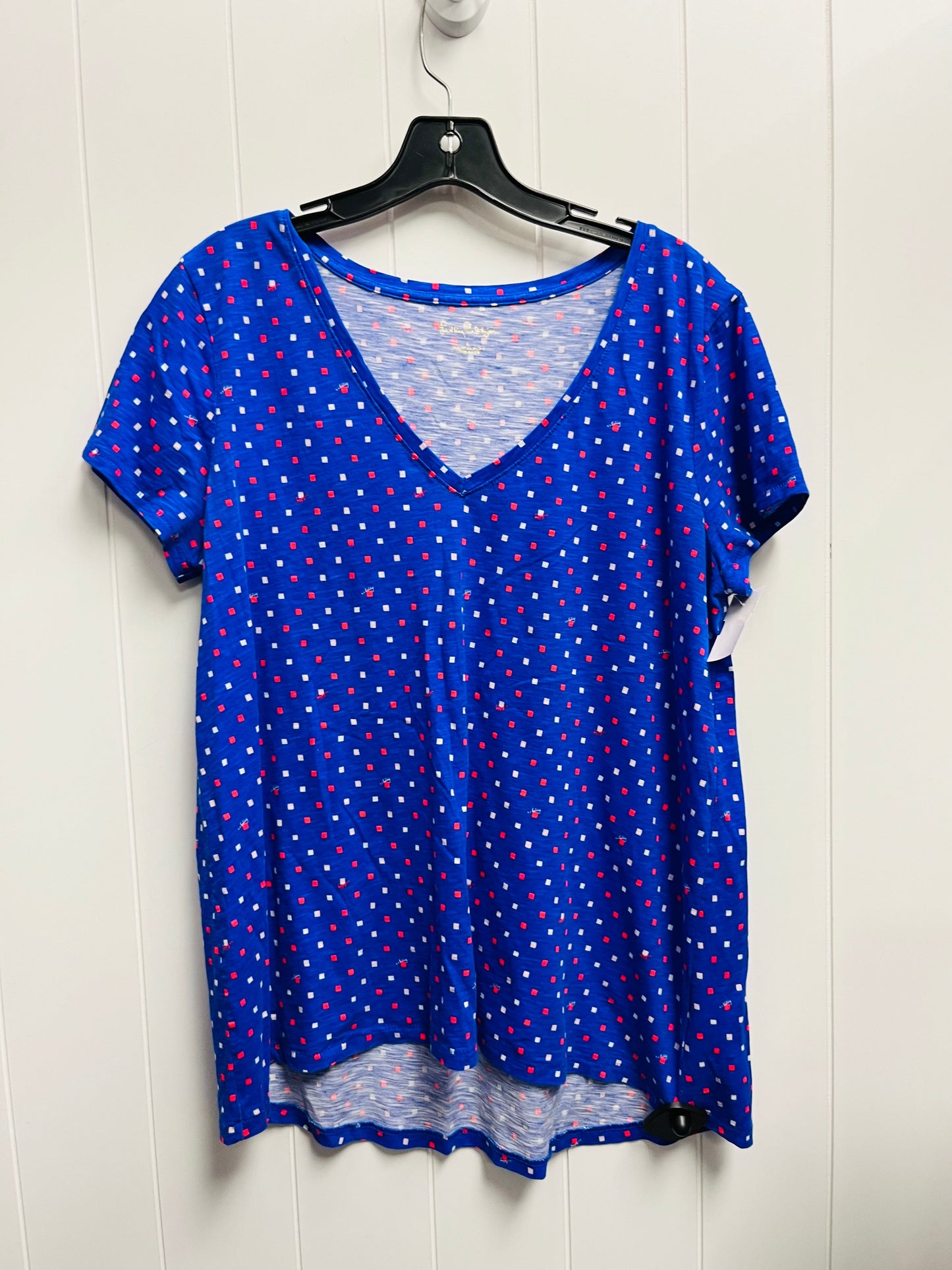 Top Short Sleeve Designer By Lilly Pulitzer In Blue & Red, Size: L