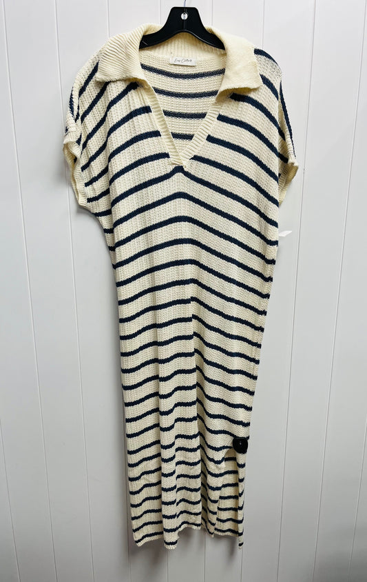 Dress Casual Midi By EASY CLOTHES In Blue & Cream, Size: L