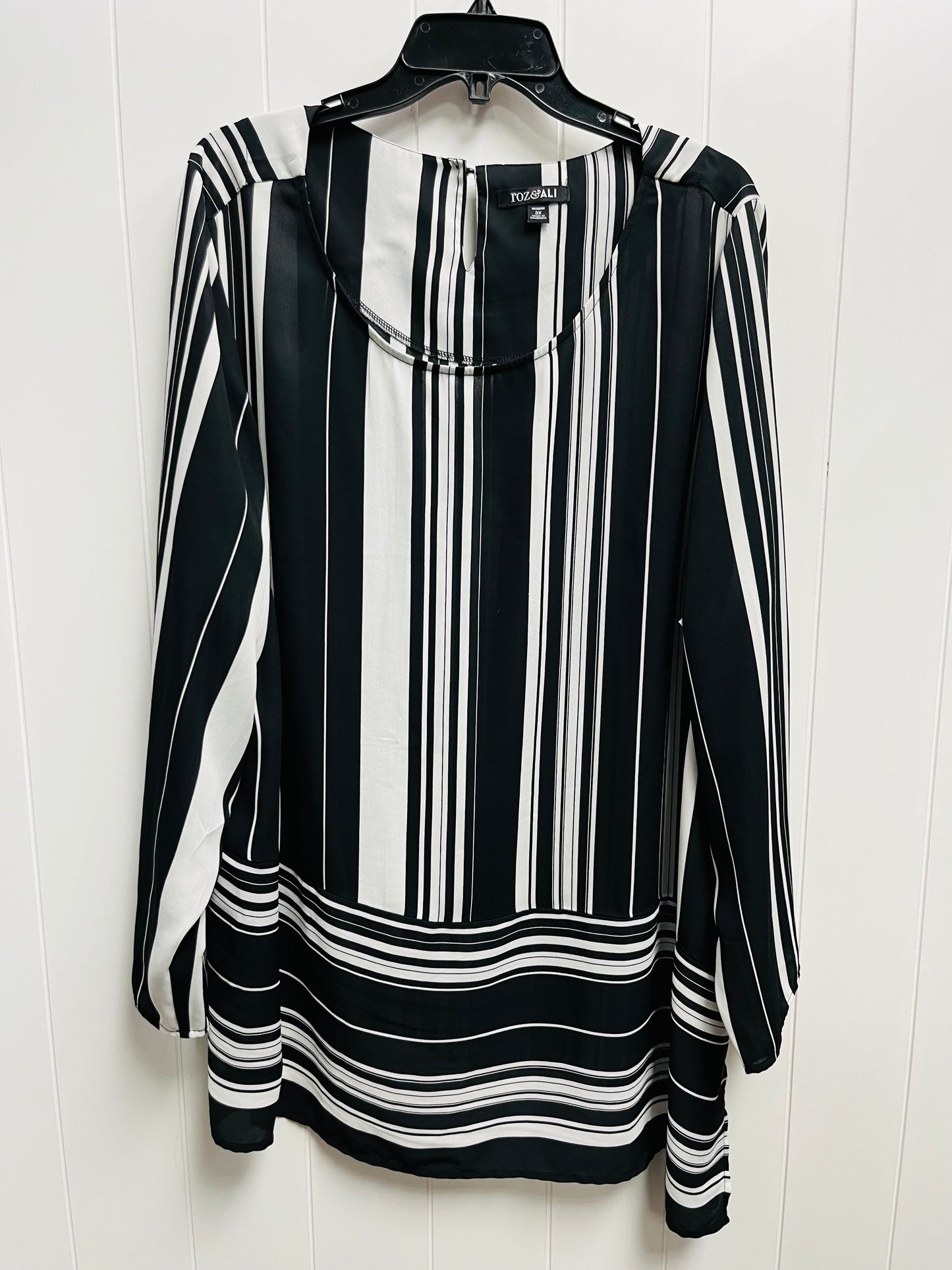 Top Long Sleeve By Roz And Ali In Black & White, Size: 3x