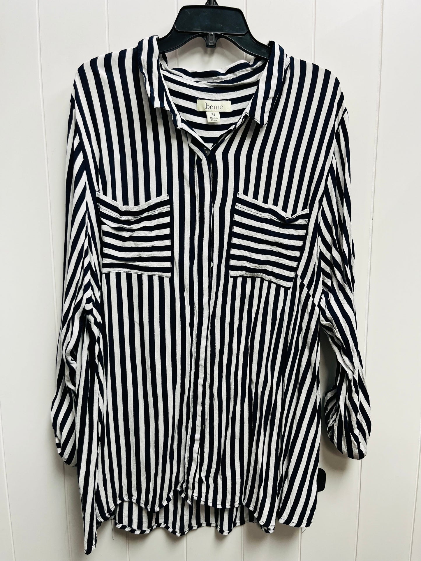 Top Long Sleeve By BEME In Blue & White, Size: 24