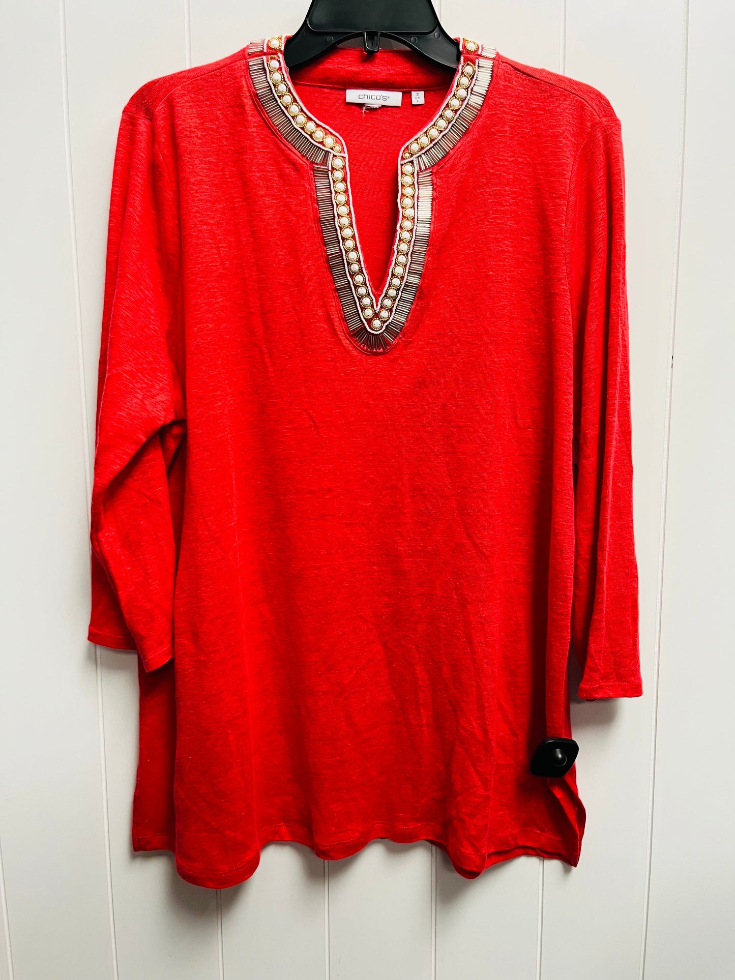 Top Long Sleeve By Chicos In Red, Size: L