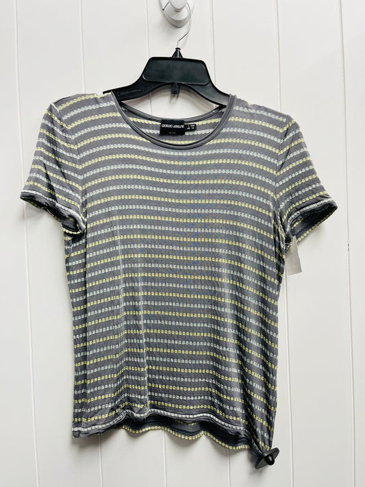 Top Short Sleeve Luxury Designer By Giorgio Armani In Grey & Yellow, Size: 12