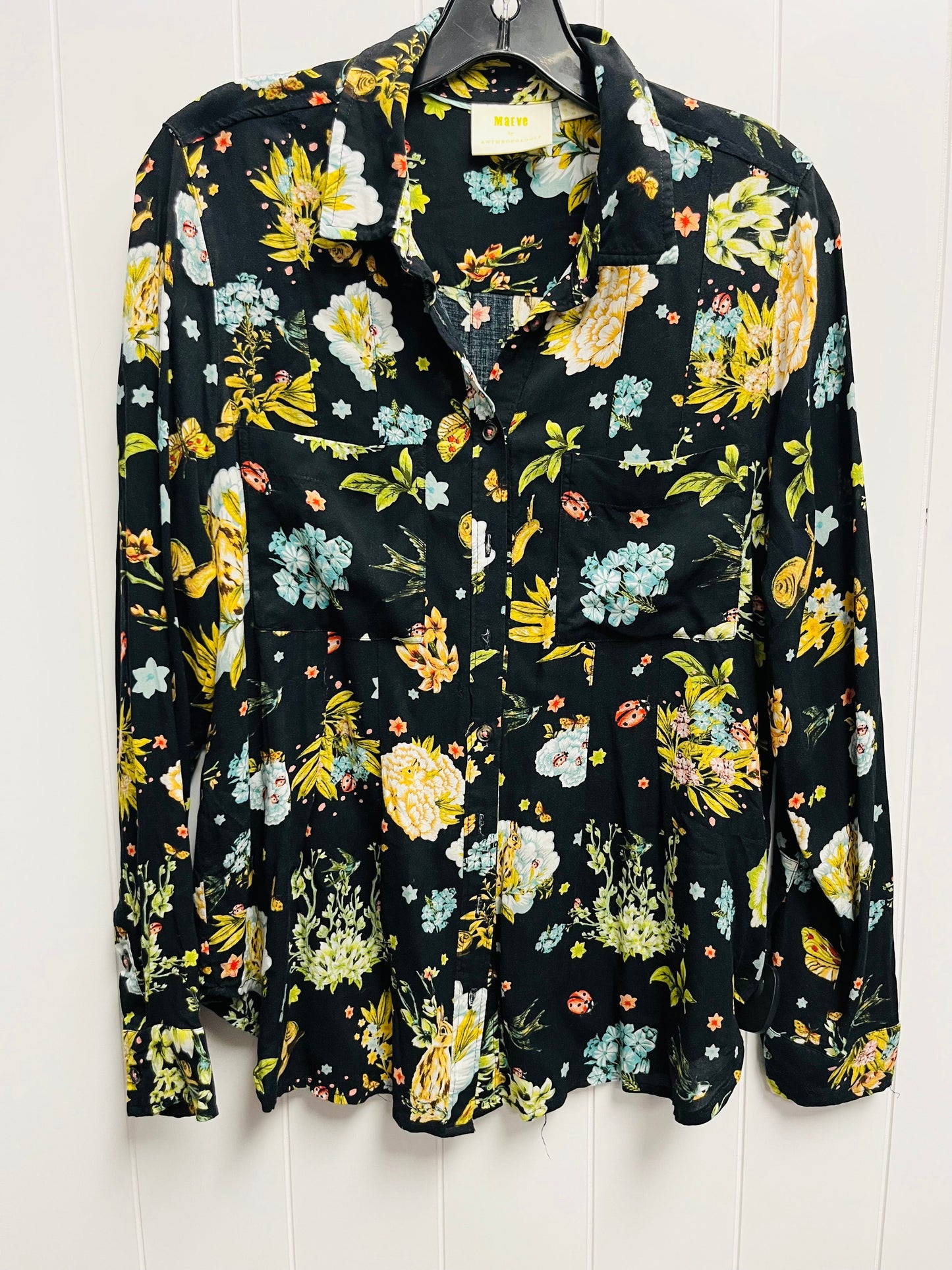 Top Long Sleeve By Maeve In Black & Yellow, Size: 10