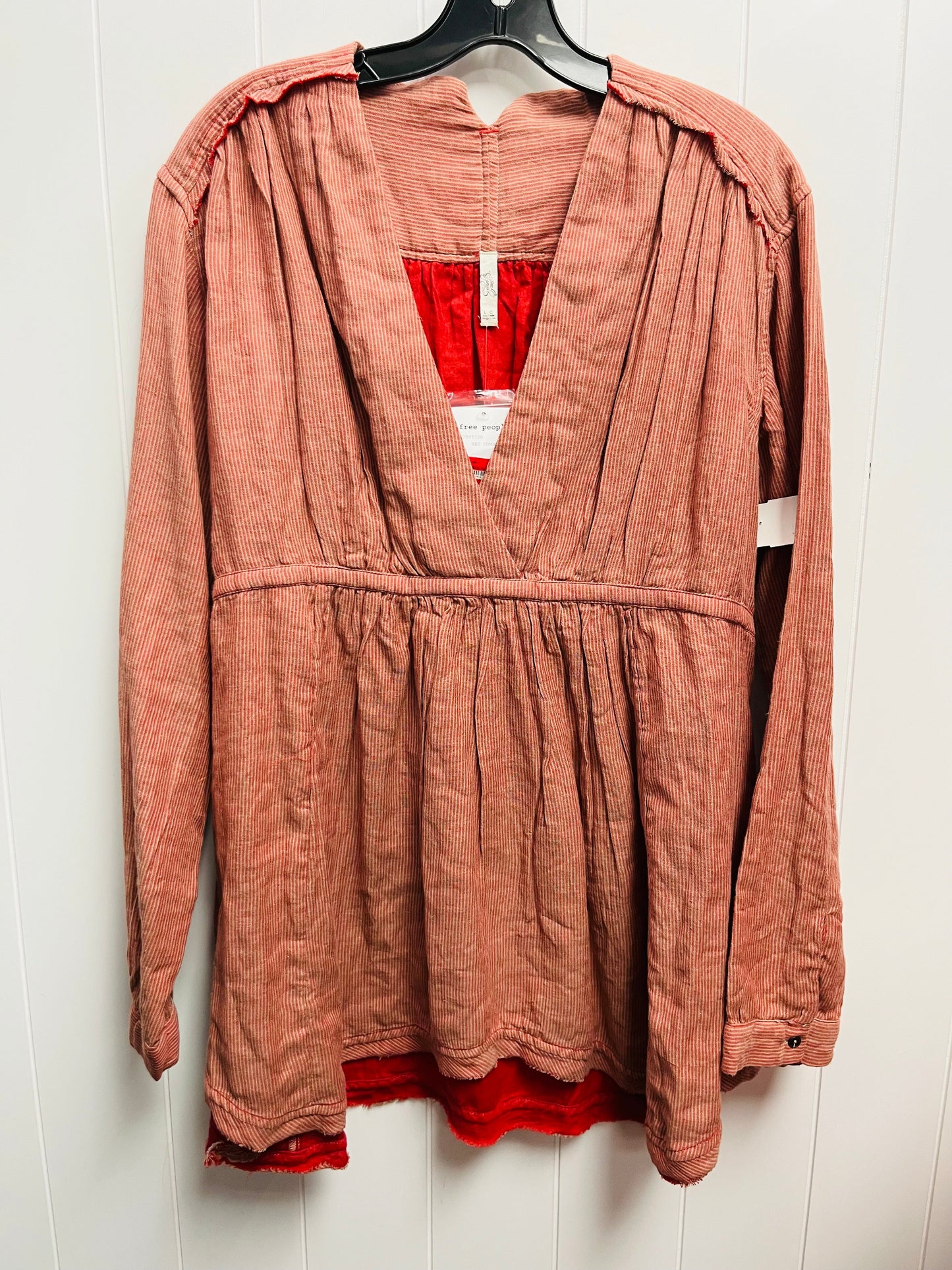 Top Long Sleeve By Free People In Cream & Orange, Size: L