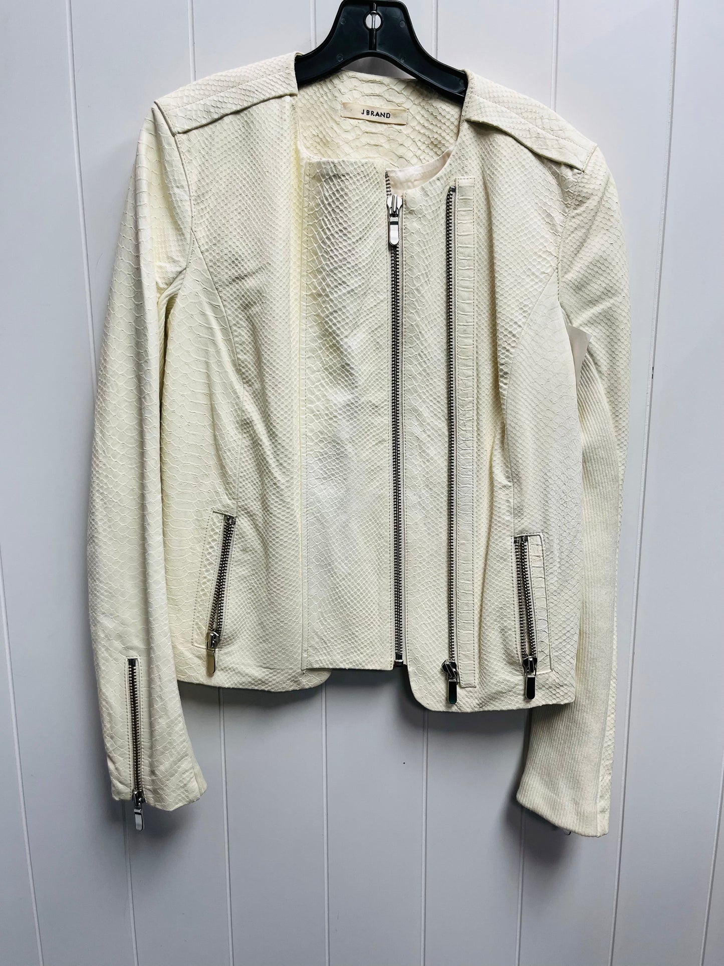 Jacket Leather By J Brand In Cream, Size: L