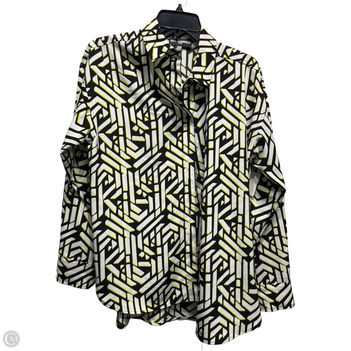 Top Long Sleeve Designer By Karl Lagerfeld In Black & Yellow, Size: S