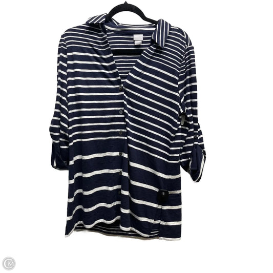 Top 3/4 Sleeve By Chicos In Blue & White, Size: M