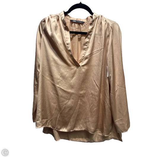 Top Long Sleeve By Zara In Tan, Size: Xs