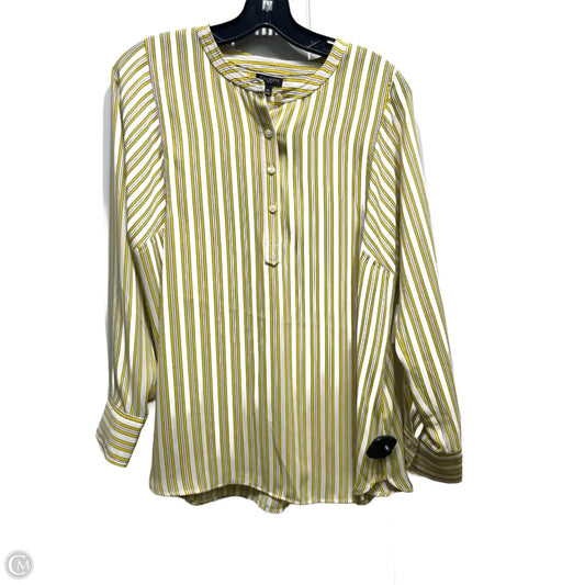 Top Long Sleeve By Talbots In White & Yellow, Size: M