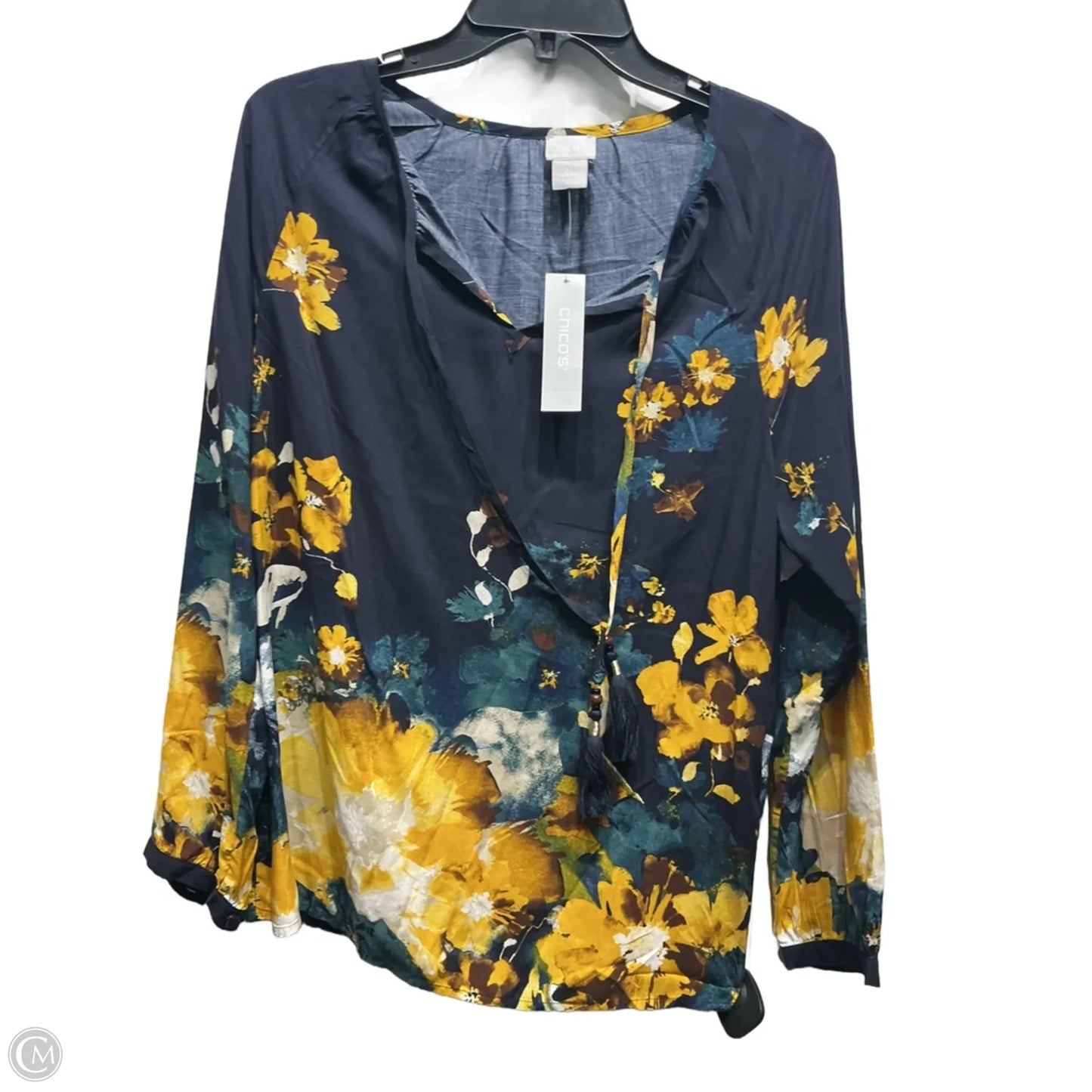 Top Long Sleeve By Chicos In Blue & Yellow, Size: S