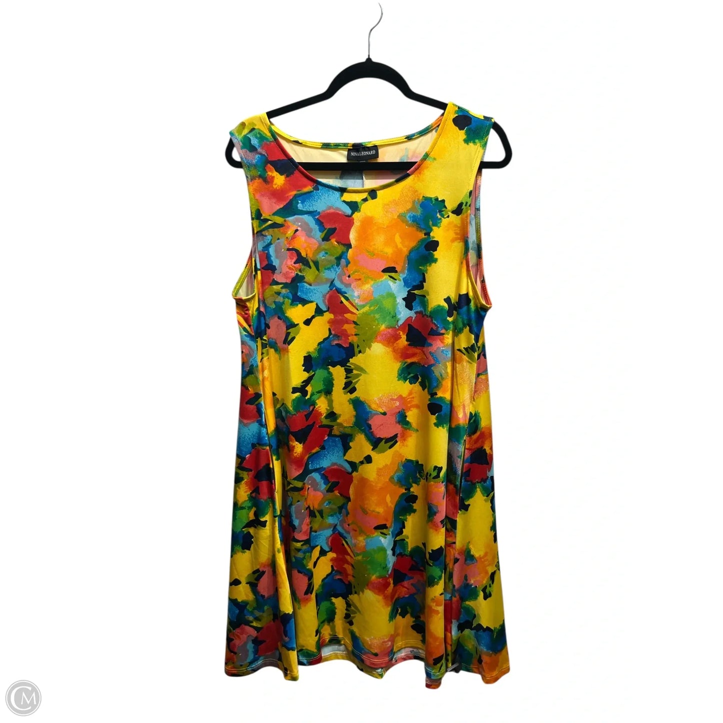 Dress Casual Short By Nina Leonard In Red & Yellow, Size: M