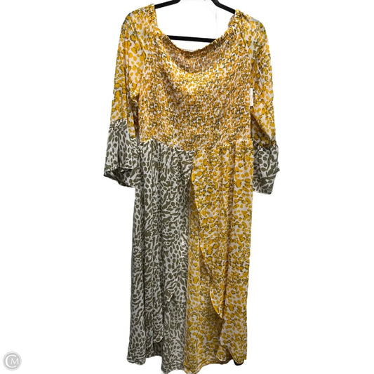 Tunic Long Sleeve By Cato In Green & Yellow, Size: Xl