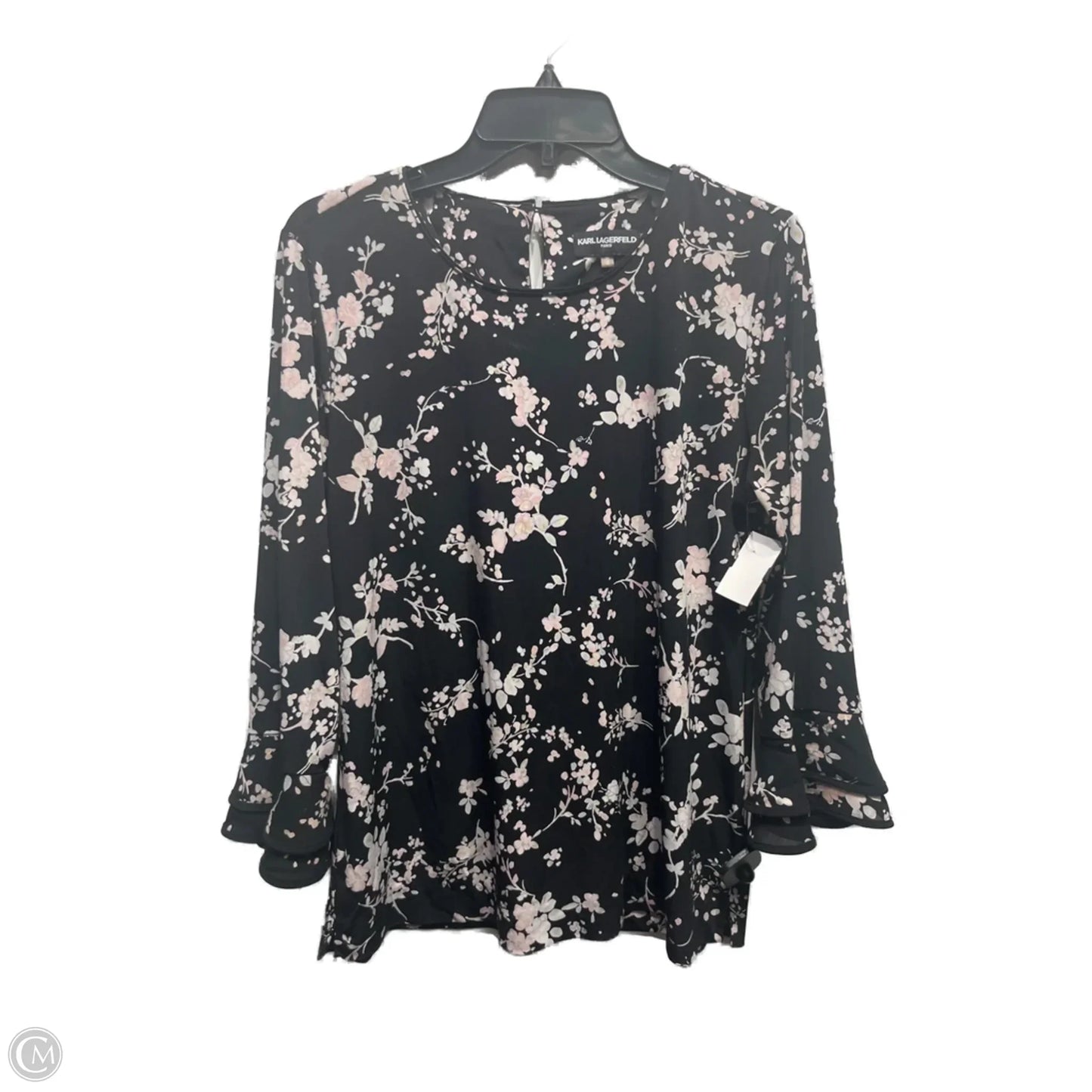 Top Long Sleeve Designer By Karl Lagerfeld In Black & Pink, Size: M