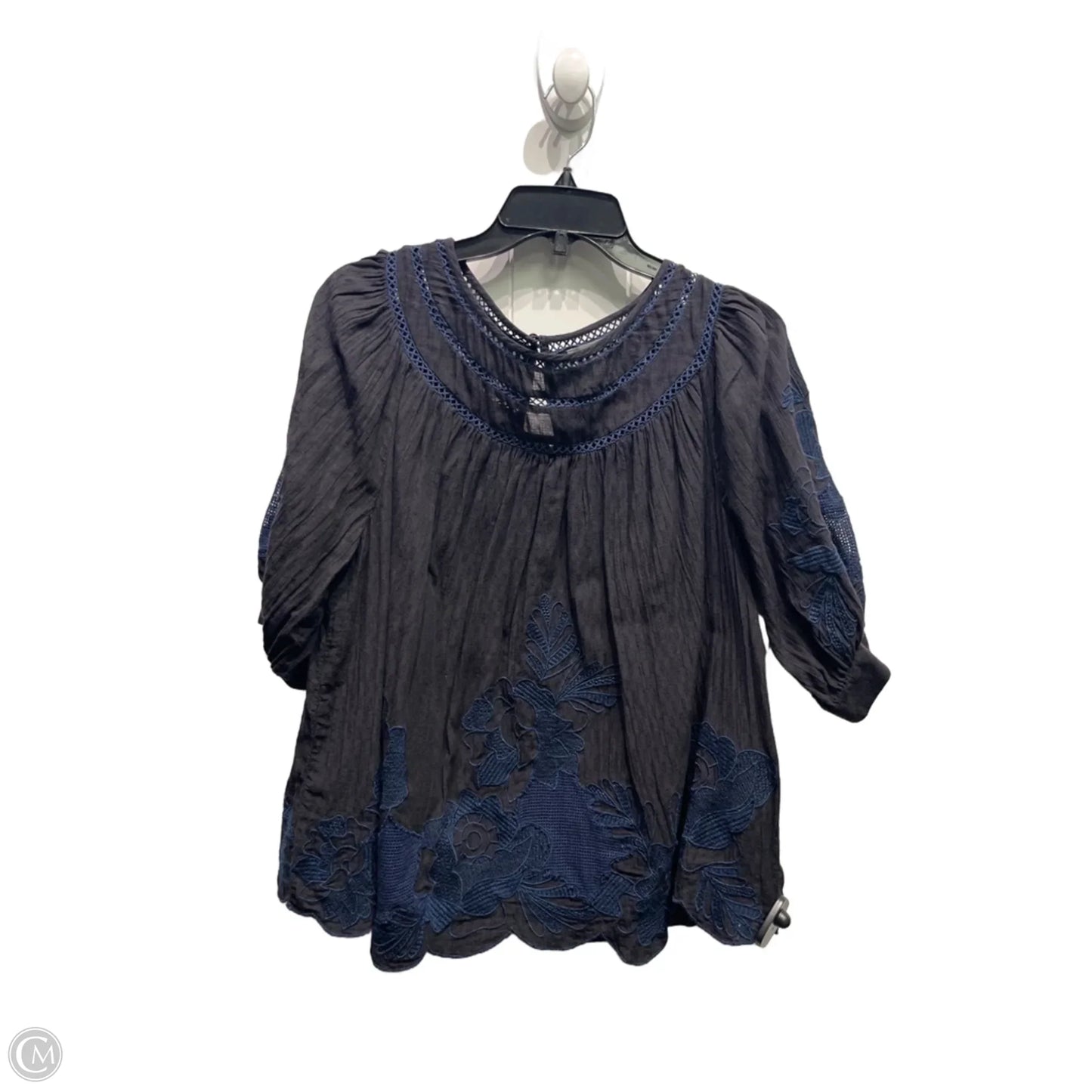 Top Short Sleeve By Anthropologie In Black & Blue, Size: 14