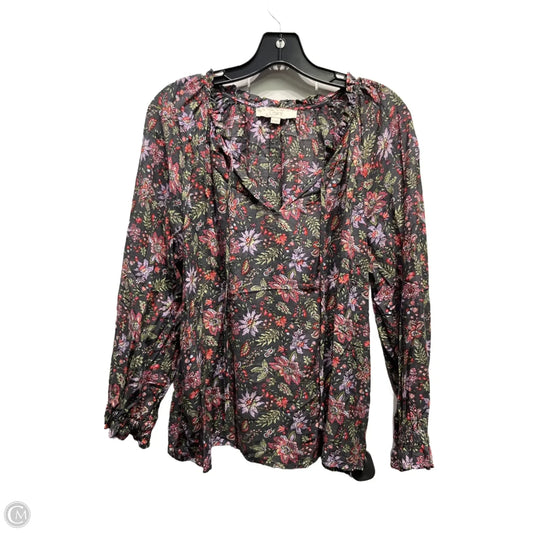 Top Long Sleeve By Loft In Grey & Red, Size: M