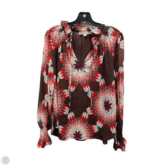 Top Long Sleeve By Loft In Brown & Red, Size: M