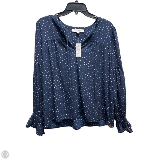 Blouse Long Sleeve By Loft In Blue & White, Size: M