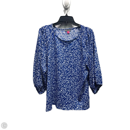 Top Long Sleeve By Vince Camuto In Blue & White, Size: Xl