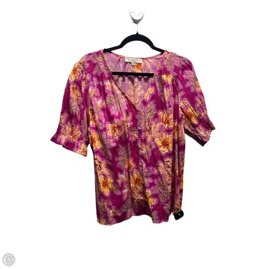 Top Short Sleeve By Loft In Orange & Pink, Size: Xl