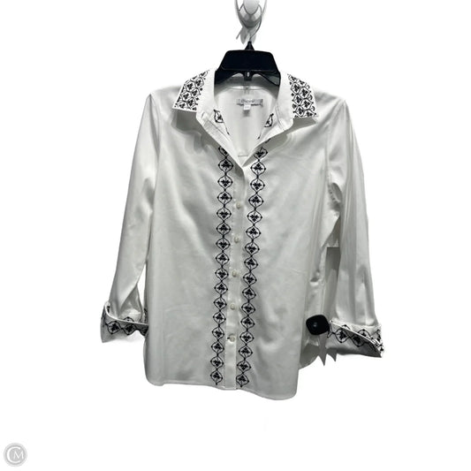 Top Long Sleeve By Chicos In Black & White, Size: M