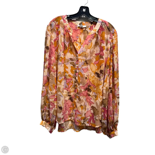 Blouse Long Sleeve By Chicos In Orange & Pink, Size: 20