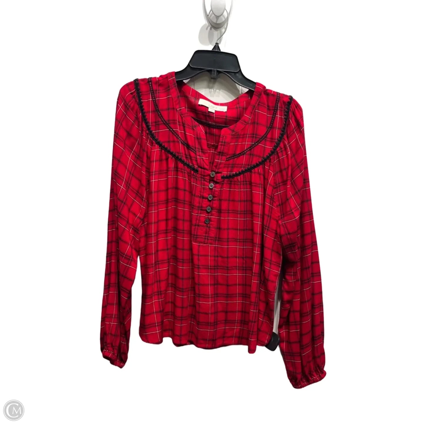 Top Long Sleeve By Loft In Black & Red, Size: L