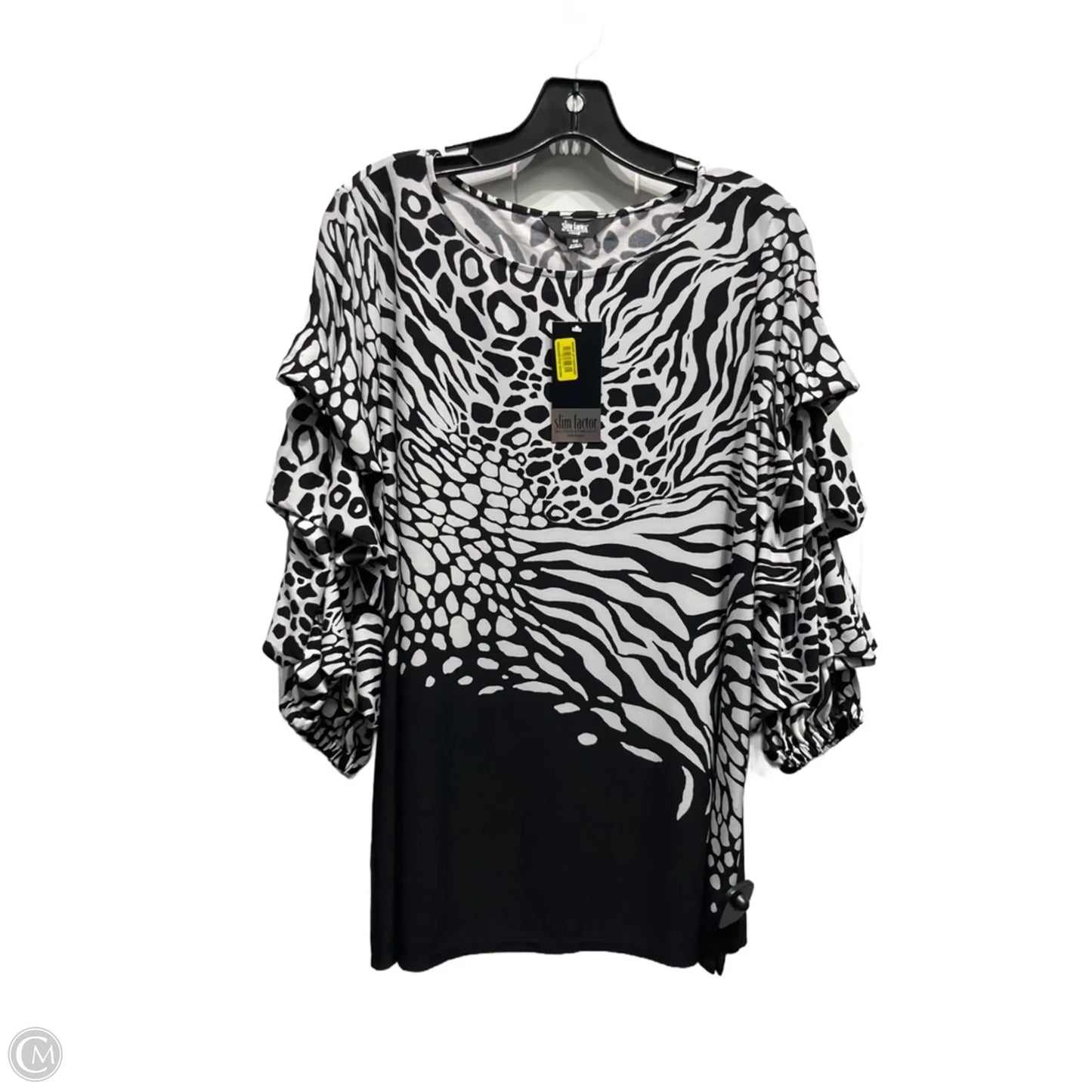 Top 3/4 Sleeve By slim factor In Black & White, Size: 1x