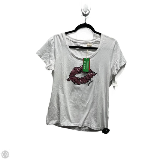 Top Short Sleeve By Guess In Pink & White, Size: Xl