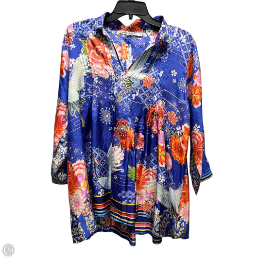 Blouse Long Sleeve By Johnny Was In Blue & Red, Size: M