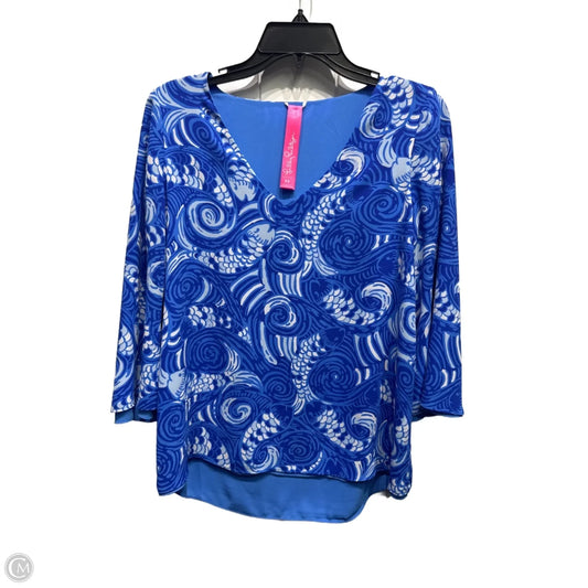 Top Long Sleeve Designer By Lilly Pulitzer In Blue & White, Size: Xs