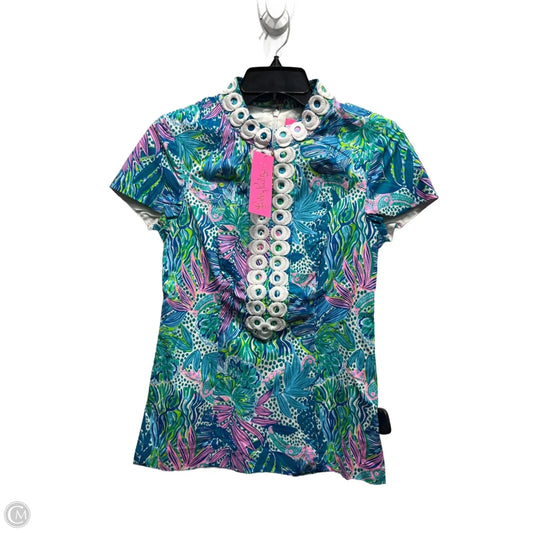 Top Short Sleeve Designer By Lilly Pulitzer In Green & Pink, Size: Xxs