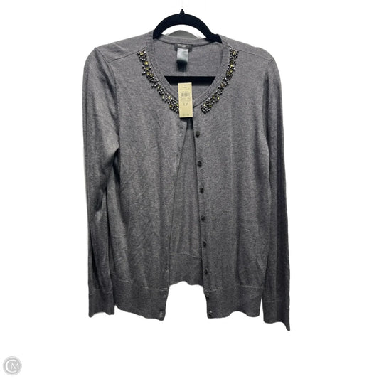 Sweater Cardigan By Ann Taylor In Grey, Size: L