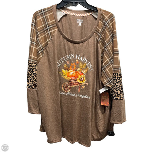 Top Long Sleeve By magical season In Orange & Tan, Size: 3x