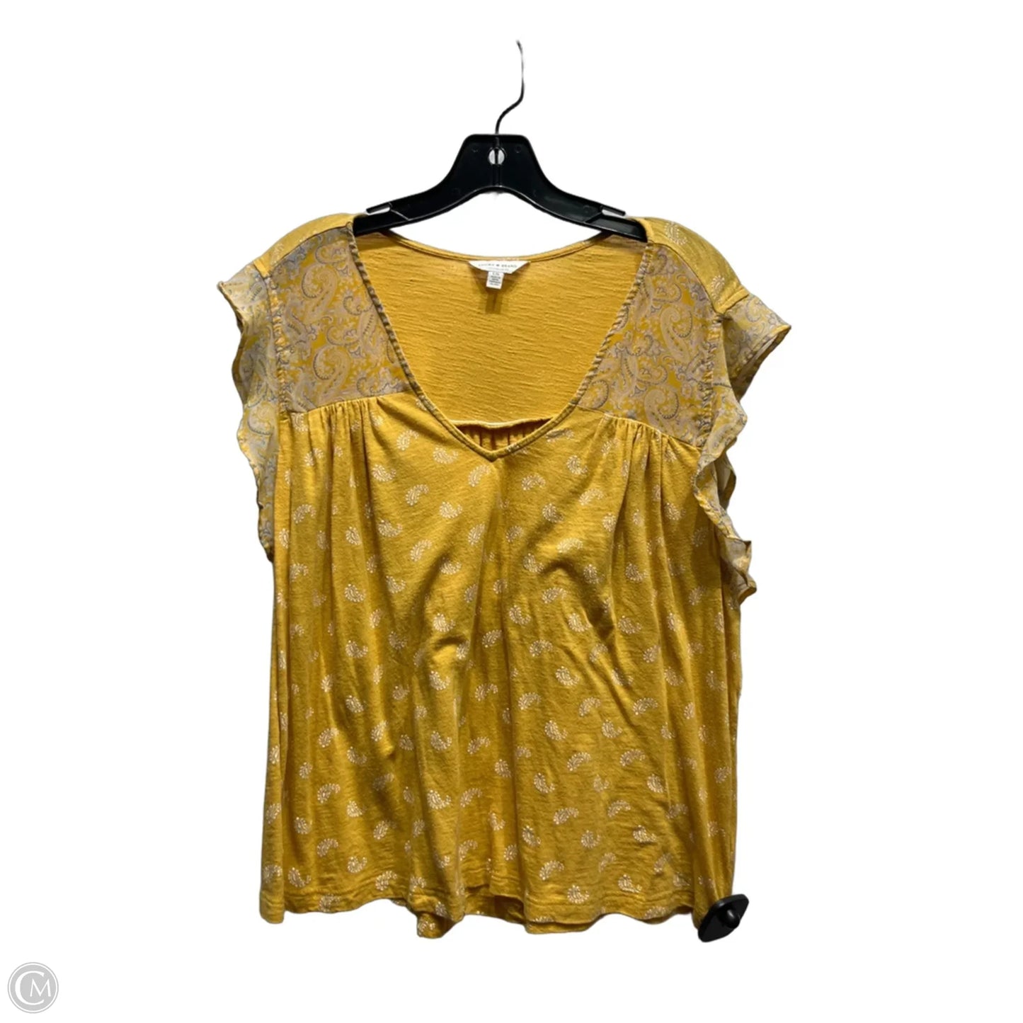 Top Short Sleeve By Lucky Brand In White & Yellow, Size: L