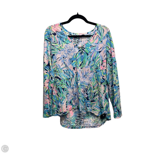 Top Long Sleeve Designer By Lilly Pulitzer In Blue & Pink, Size: M