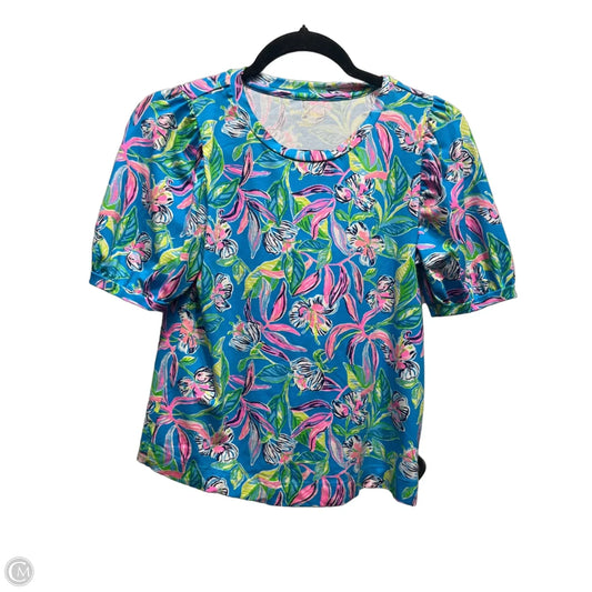 Top Short Sleeve Designer By Lilly Pulitzer In Blue & Pink, Size: Xs