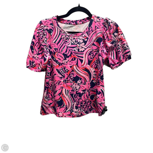 Top Short Sleeve Designer By Lilly Pulitzer In Blue & Pink, Size: Xs