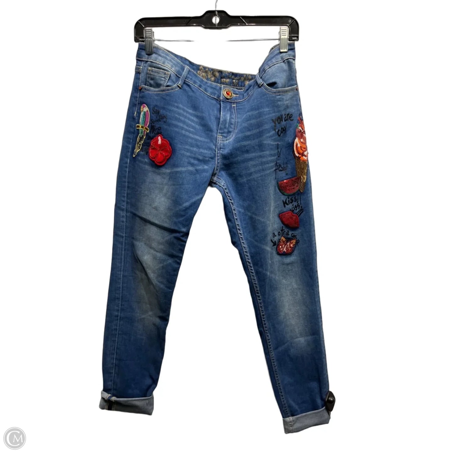 Jeans Cropped By Desigual In Blue Denim, Size: 12